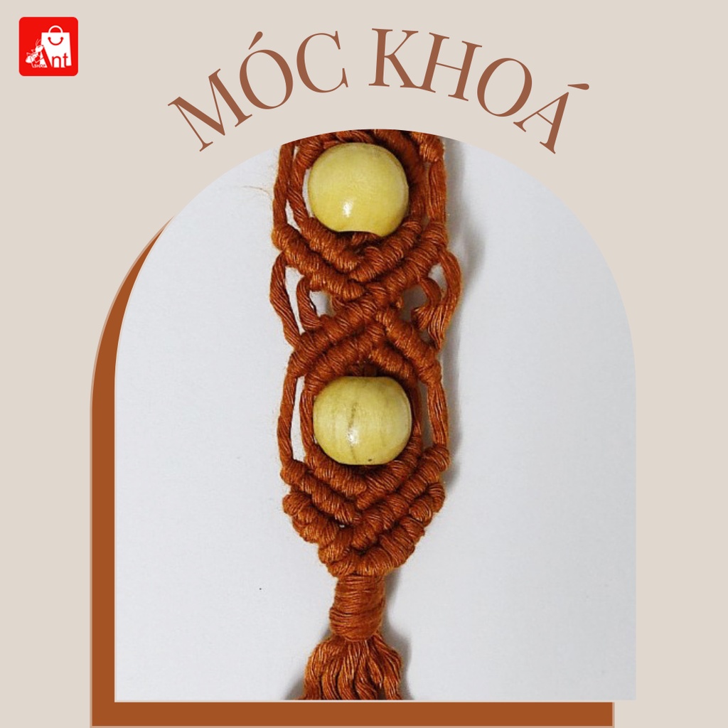 Móc khoá Handmade macrame dây thắt hạt gỗ