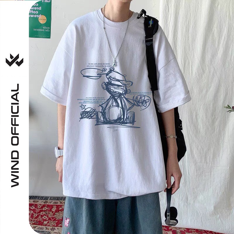 Áo thun tay lỡ WIND phông unisex form rộng GKKRT nam nữ oversize cotton ulzzang