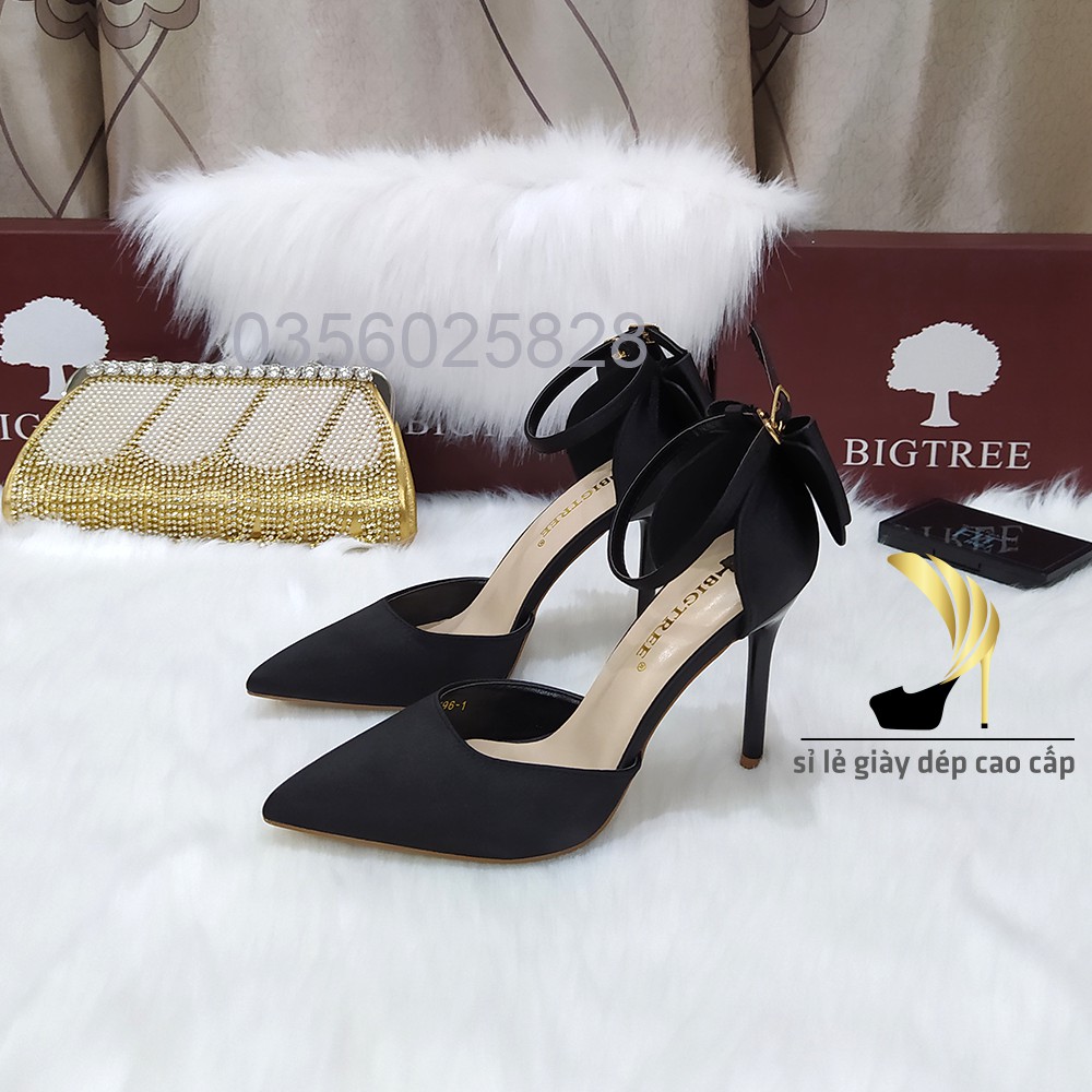 GIÀY CAO GÓT BIGTREE NƠ HẬU MÀU ĐEN- ẢNH THẬT