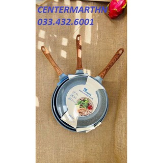 Chảo sứ ceramic ECORAMIC đáy từ vân đá chống dính 22 24 26 28 cán gỗ chịu nhiệt chảo gốm sứ