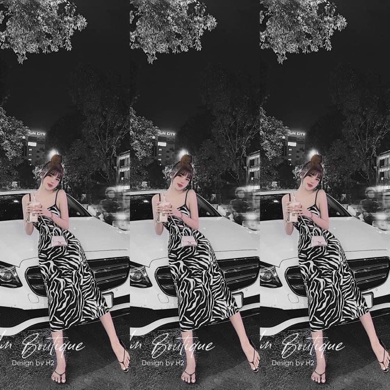 Đầm hai dây body vằn MPB dáng dài chất co dãn, Váy ôm nữ dự tiệc sang trọng hoạ tiết vằn siêu xinh | BigBuy360 - bigbuy360.vn