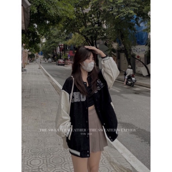 Áo khoác bomber nhung tăm cúc bấm thêu Choose ( Ảnh thật by TSW ) chuyensiquanaonugiare