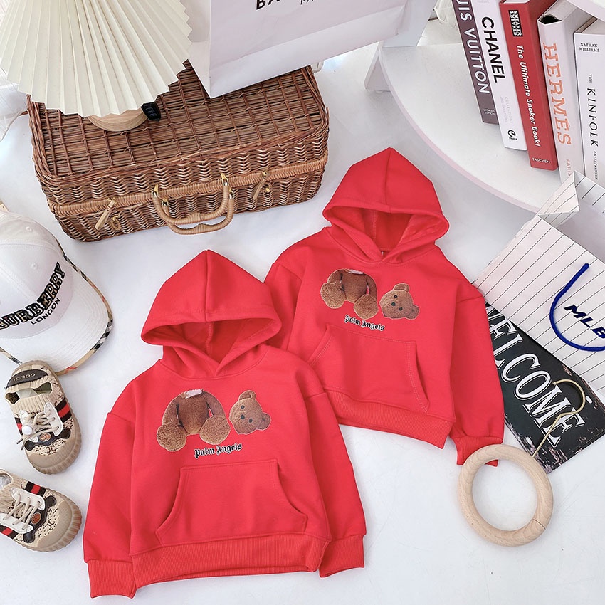 Áo Nỉ Dài Tay HOODIE In Hình Gấu Lót Nhung Hàng Cao Cấp Chất Siêu Đẹp Cho Bé Từ 8-22kg Mã DT04