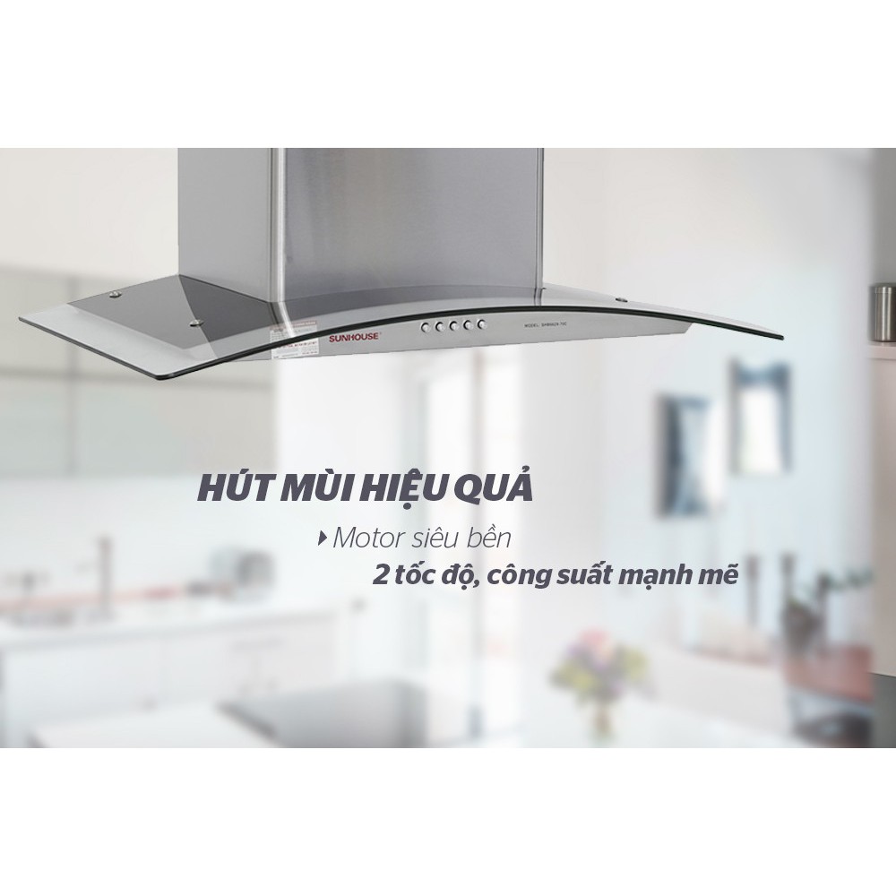 Máy hút mùi nhà bếp KÍNH CONG SUNHOUSE SHB6629-70C tiết kiệm điện an toàn