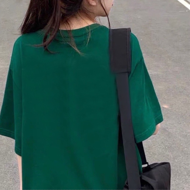 Áo thun phông TRƠN logo tay nam nữ PINK màu Xanh Lá