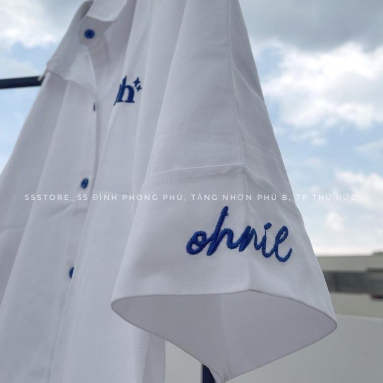 Áo Sơmi Tay Ngắn Nam Nữ Unisex Chữ Thêu OH