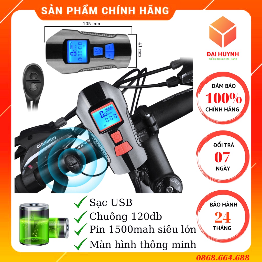 Đèn Pin Đạp Xe Siêu Sáng 5W Chống Nước, Tích Hợp Màn Hình Đo Thông Minh Sử Dụng Liên Tục 4H Cao Cấp