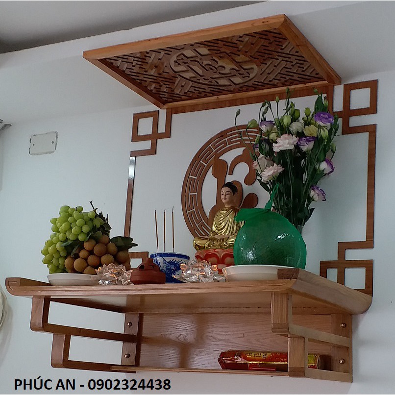 Mẫu bàn thờ phật treo tường tphcm mã 3LH80CV Size 81 x 48 trọn bộ đầy đủ y như trong hình