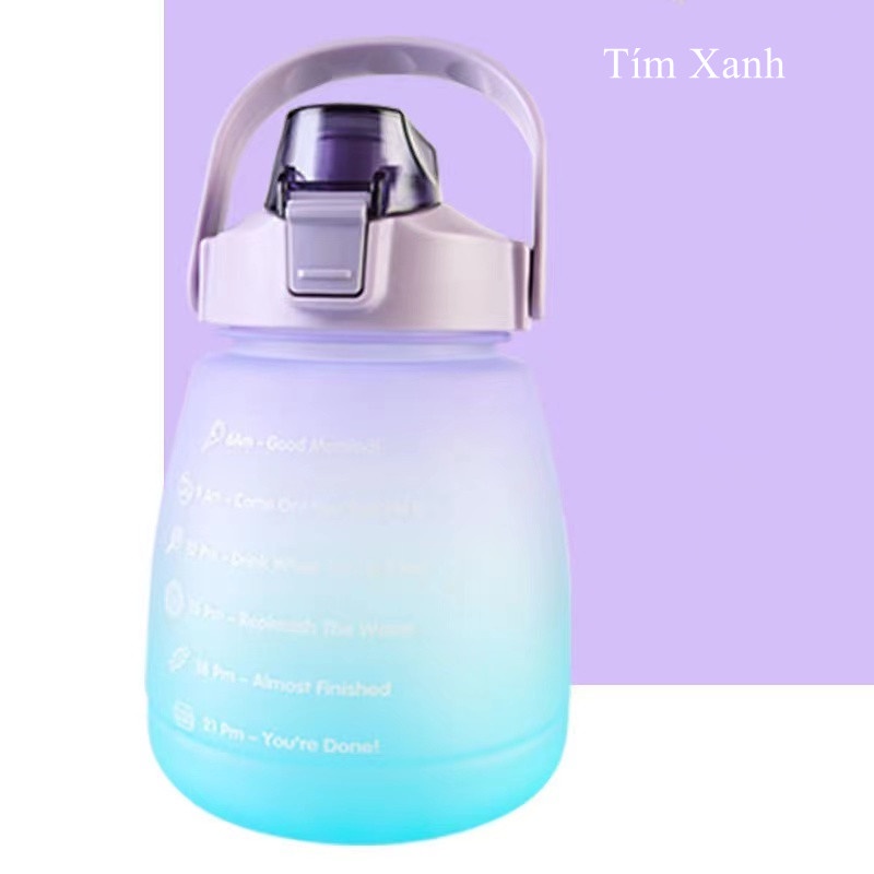 【GIAO NGAY】Bình Nước 1200 ML Thể Thao Nhắc Nhở Uống Nước Mỗi Ngày Tích Hợp Ống Hút Có vạch kẻ chia Bầu Bĩnh Siêu Yêu