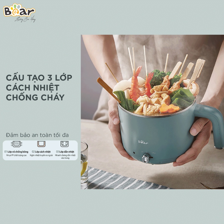 Nồi Đa Năng 2 Tầng Bear Nấu Lẩu, Mì, Hấp, Xào, Luộc Nhỏ Gọn Tiện Lợi Với Mọi Nhu Cầu DRG-D12M5