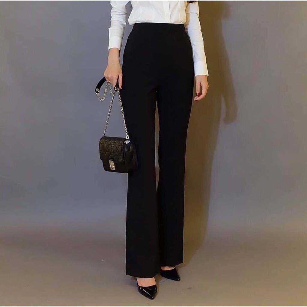 Quần tây ống loe vải thun co dãn mạnh form dài dáng cực sang