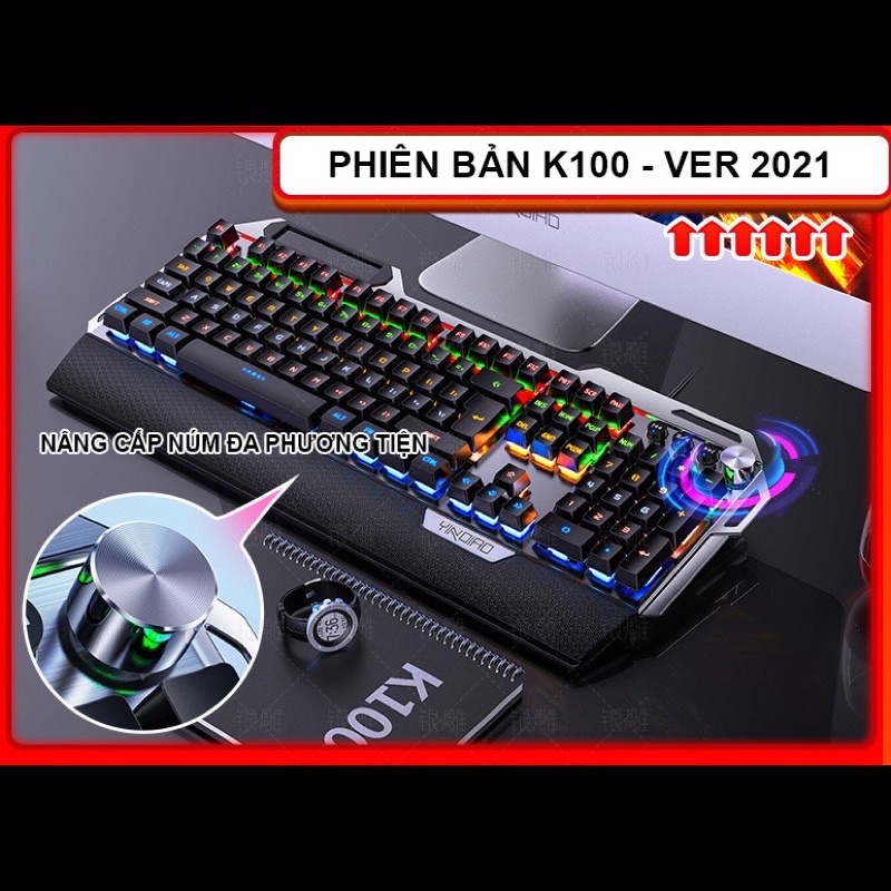 COMBO Bàn Phím Cơ Chuột Gaming YINOIAO K100 K100PRO G15 LED RGB 12 Chế Độ Trục Cơ Xanh Cao Cấp Có 2 Màu Trắng Đen