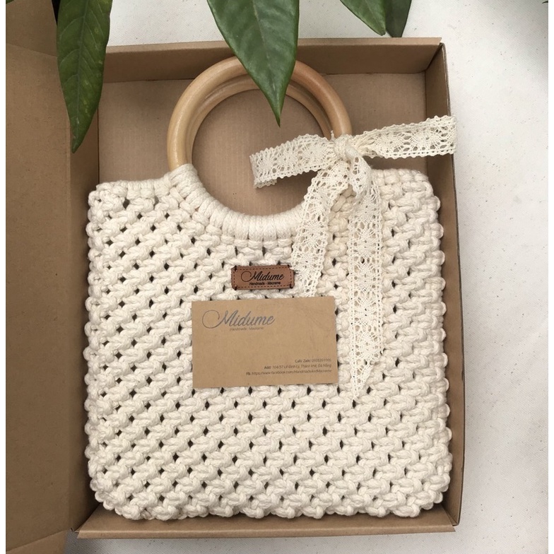 Túi xách quai gỗ cầm tay Macrame sang trọng, thời thượng
