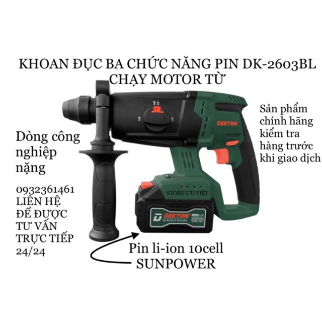 Máy Khoan Pin Dekton DK 2603 BL - Máy Khoan Bê Tông 3 Chức Năng Pin