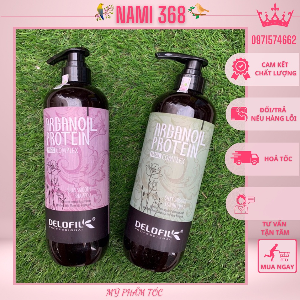 Cặp Dầu Gội Xả Delofil Arganoil Protein 800ml Giảm Gãy Rụng, Phục Hồi Tóc Hư Tổn, Khô Xơ Hàng Chính Hãng NAMI