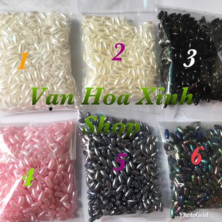 10g cườm nhựa hạt gạo dài 6mm phủ màu khoảng 330 hạt