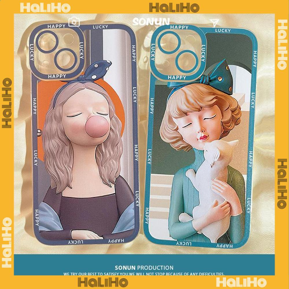 iPhone Case Silicone Soft Case Clear Case Square Edge Shockproof Protection Camera Comic Cute Girl Compatible For iPhone 11 iPhone 13 Pro Max iPhone 12 Pro Max iPhone 7 Plus xr