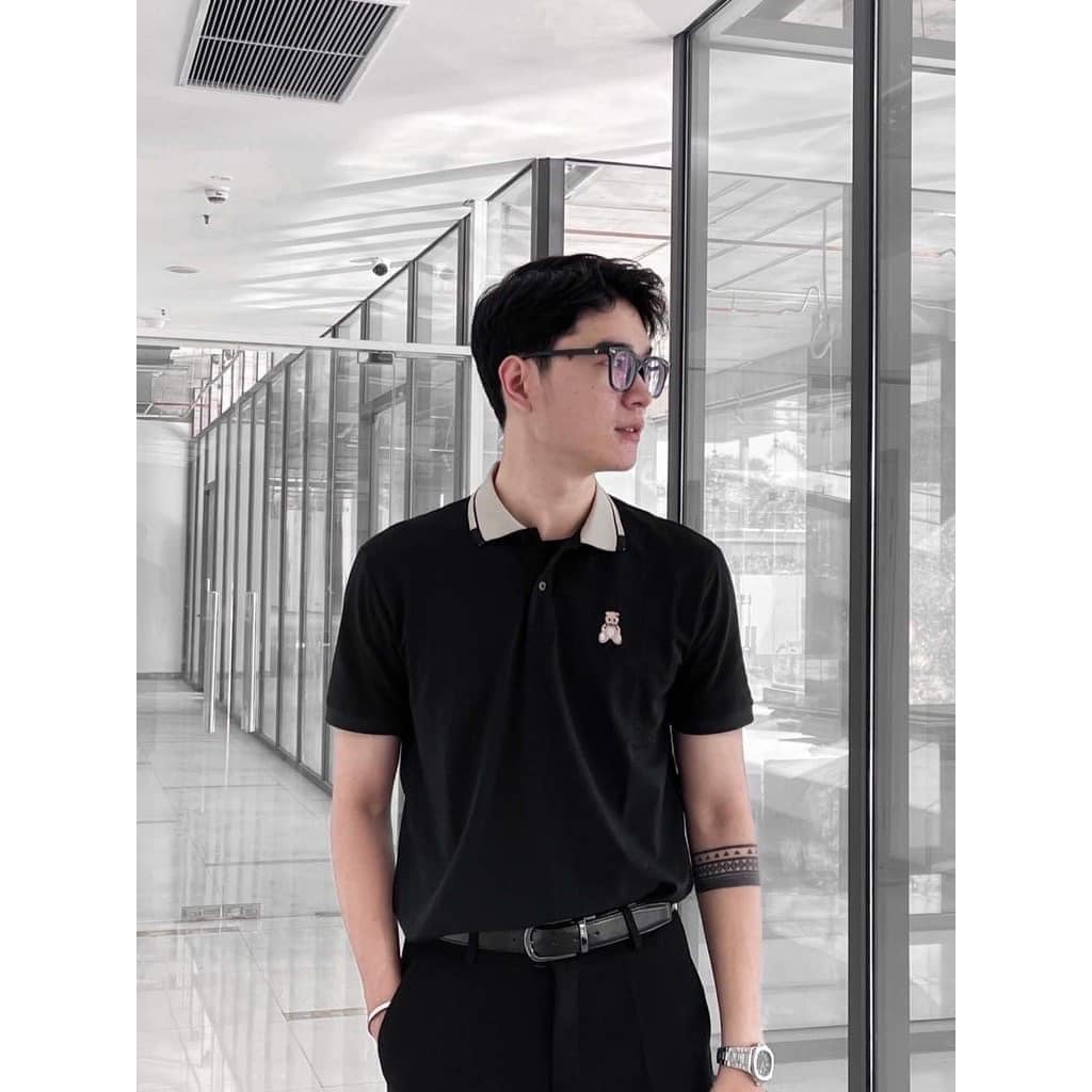 Áo thun nam có cổ áo polo nam cổ bẻ vải poly cá sấu cao cấp tay ngắn thêu gấu trẻ trung năng động - just men shop