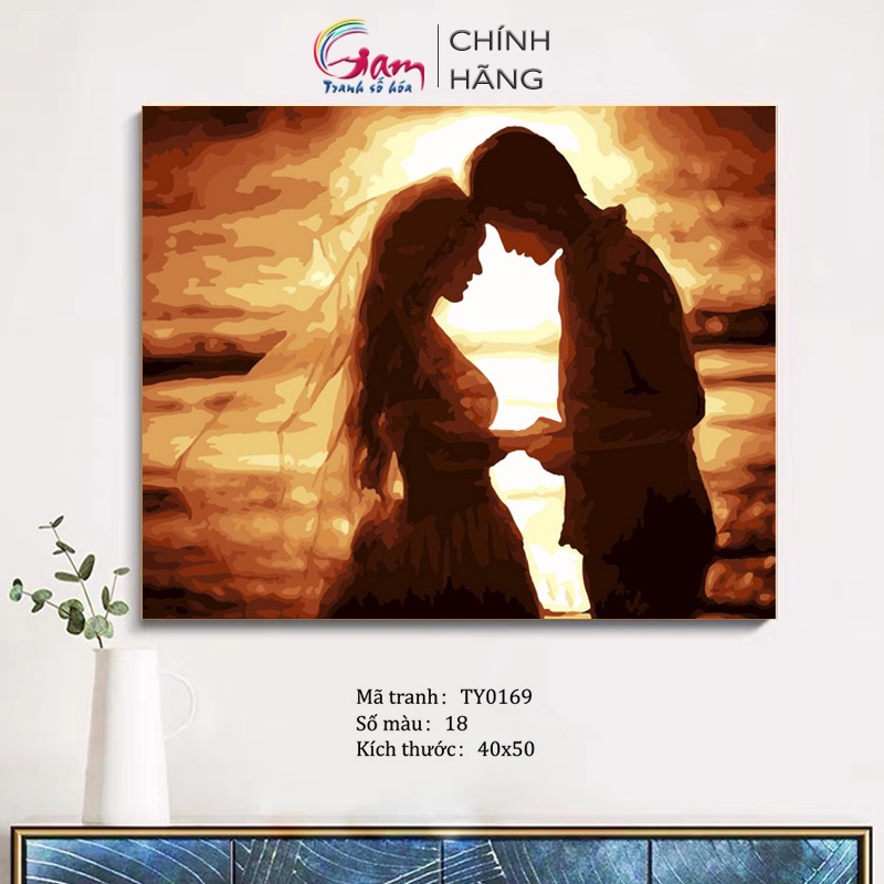 Tranh tô màu theo số Gam tình yêu đôi lứa căng khung 40x50cm TY0169
