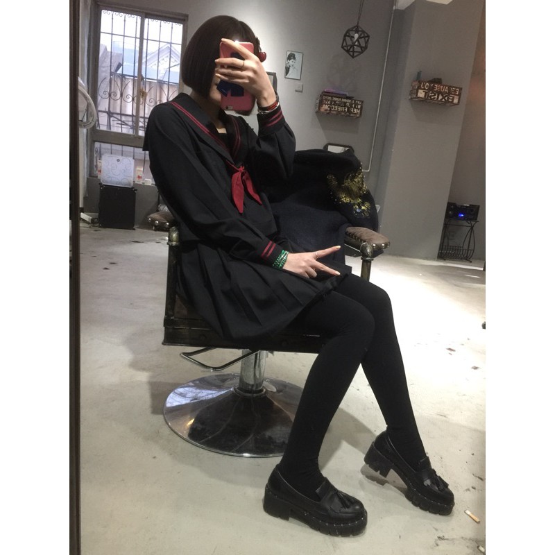 YAS0259-Áo + váy thủy thủ đồng phục học sinh Nhật Bản thêu sáu cánh