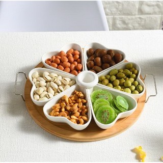 Khay mứt tết kèm hũ đựng tăm khay đựng mứt sứ kèm giá