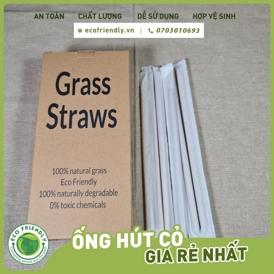 Ống hút cỏ bọc màng giấy - 100 ống. Hàng xuất khẩu Nhật & Châu Âu. Không tan trong nước. Đạt chứng nhận ISO 2200 & HACCP