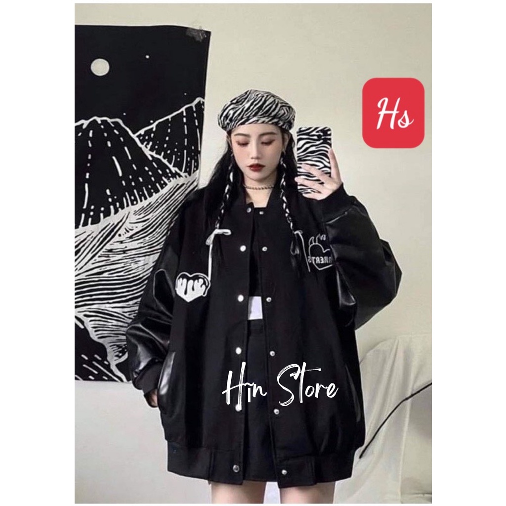 Áo Bomber Trái Tim Lar Chất Liệu Nỉ Phối Tay Da Cúc Bấm Dày Dặn Wild.Goute SP000721