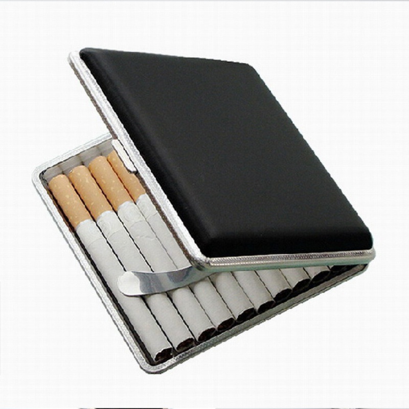 Hộp Đựng Thuốc Lá Bằng Da Kim Loại Màu Đen Chống Áp Lực Nắp Bật Lửa 20s Giá Đỡ