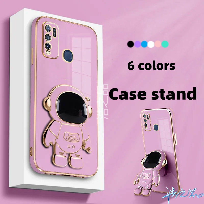 Ốp Điện Thoại Mạ Điện 6D Hình Phi Hành Gia Có Giá Đỡ Cho Vivo Y30 Y50 Case Y55 5G Casing 2022