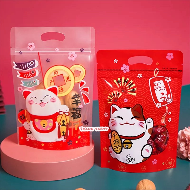 10 Túi zip đựng bánh quy mèo thần tài và cá