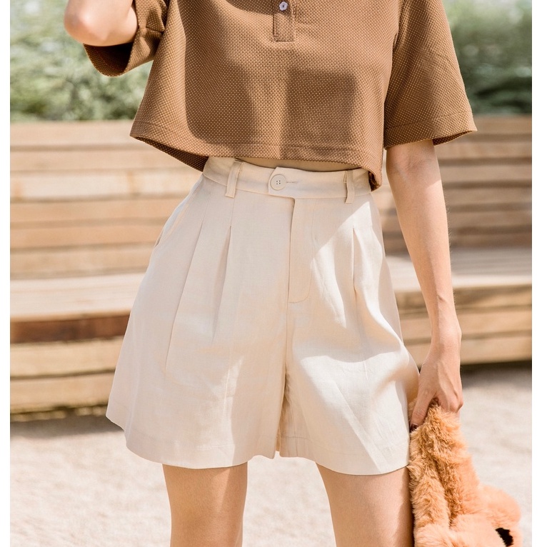 Quần short nữ ống rộng dáng ngố vải đũi MIEU - HO20