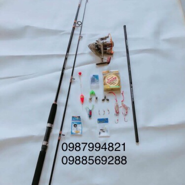 Bộ cần câu 2 khúc đặc shimano 2,4m tặng kèm 1 cần đơn 2,7m