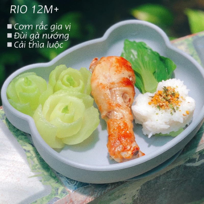 Khay ăn dặm silicon hình gấu nhỏ có đế hít chống lật cho bé