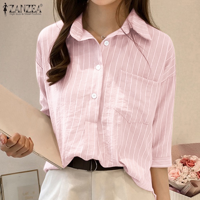 Áo sơ mi Zanzea kẻ sọc tay 3/4 thời trang dành cho nữ