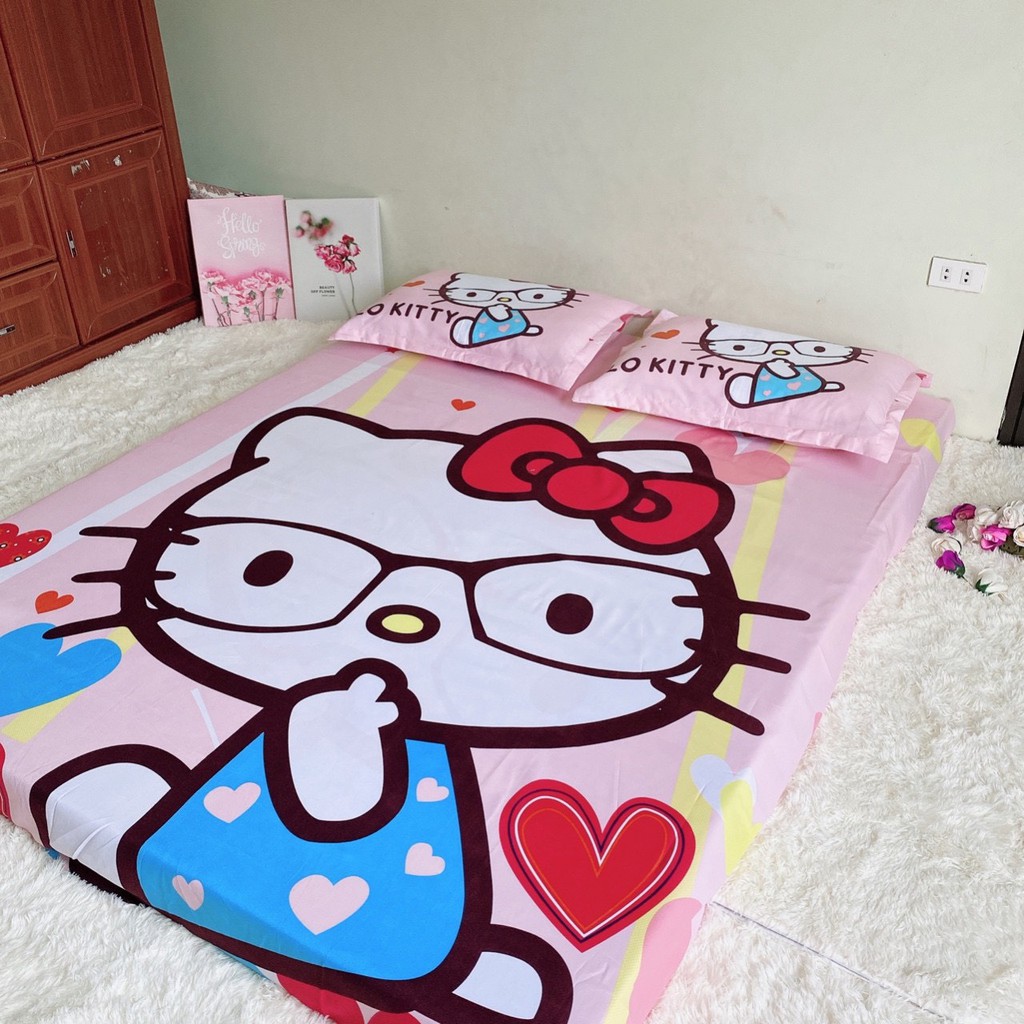 Ga gối hoạt hình - Set ga gối cotton hoạt hình cho bé Cotton Tinaa - HELLO KITTY Đeo Kính