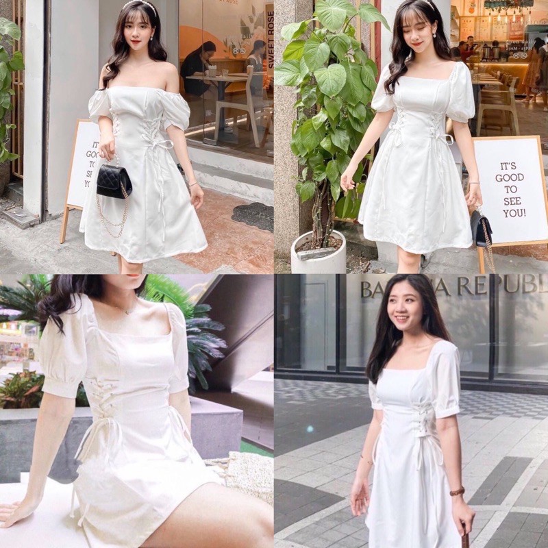 ĐẦM CỔ VUÔNG ĐAN DÂY EO 💋 | BigBuy360 - bigbuy360.vn