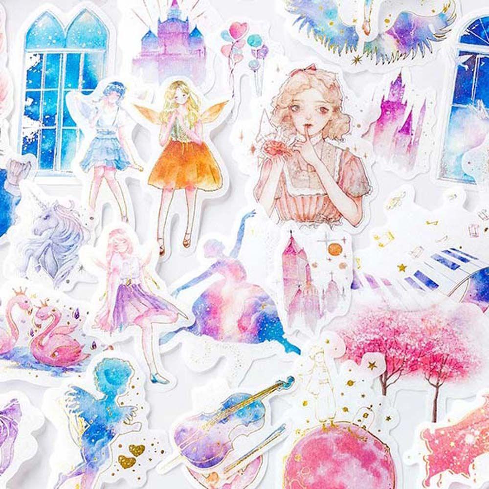 Nhãn Dán Trang Trí Sổ Tay Thủ Công Hình Hành Tinh Phối Lông Vũ Màu Nước Dành Cho Trẻ Em