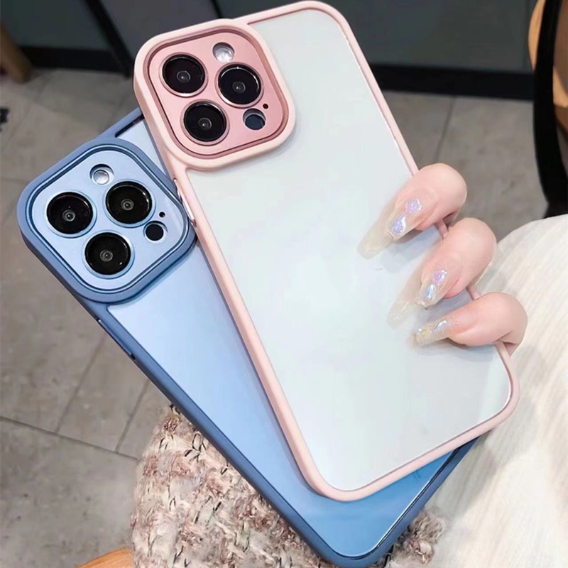 Ốp Điện Thoại Acrylic Trong Suốt Viền Kim Loại Mạ Điện Chống Rơi Cho iPhone 13 Pro max 12 Pro max 11 Pro max