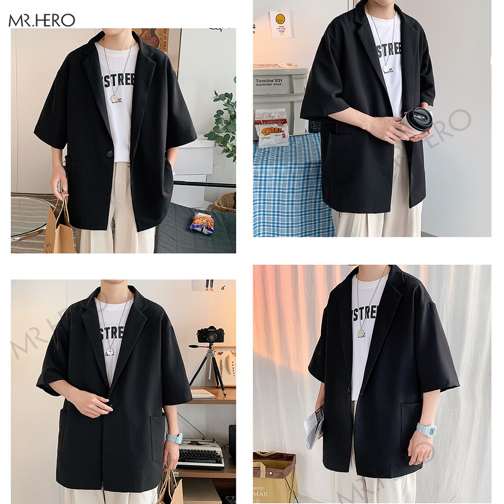 Áo blazer tay lỡ unisex form rộng nam hè thu phong cách Hàn Quốc-BZ05 M.RO