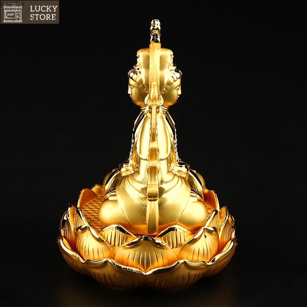 Tượng Phật Bà Quan Thế Âm Bồ Tát hai mặt tọa đài sen vàng đính đá cao cấp trang trí Taplo Ô Tô Xe Hơi