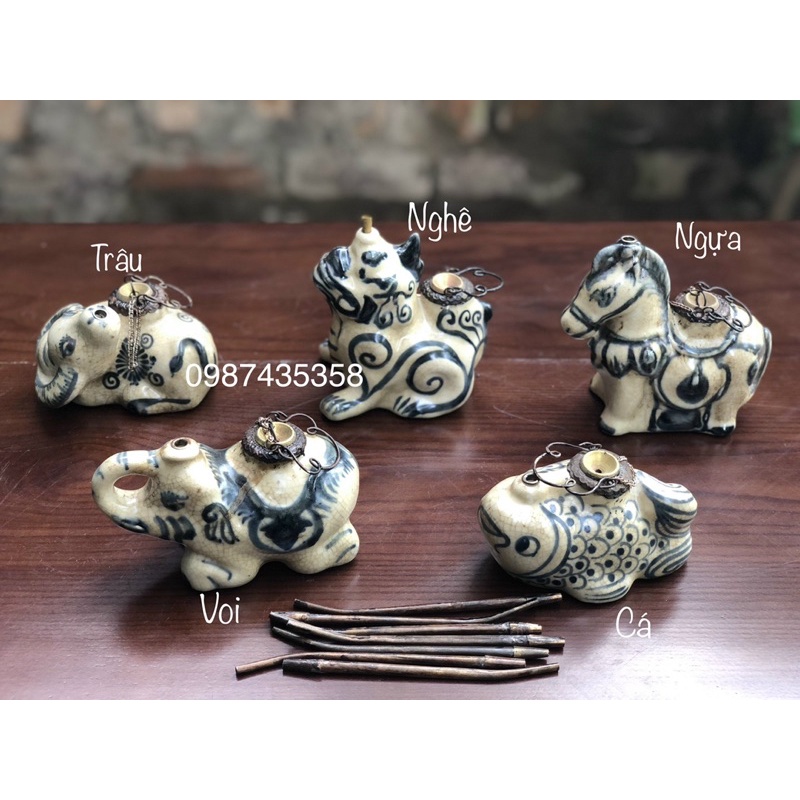 Combo diếu men rạn mini 5 con gốm sứ Bát Tràng