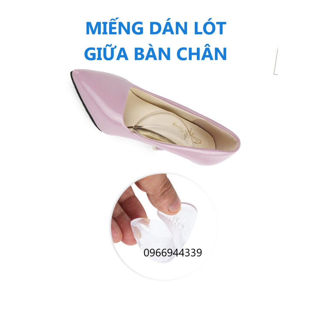 Miếng Dán Lót giày silicon giữa lòng bàn chân, giảm đau mang giày cao gót, bàn chân bẹt - Bộ 2 cái