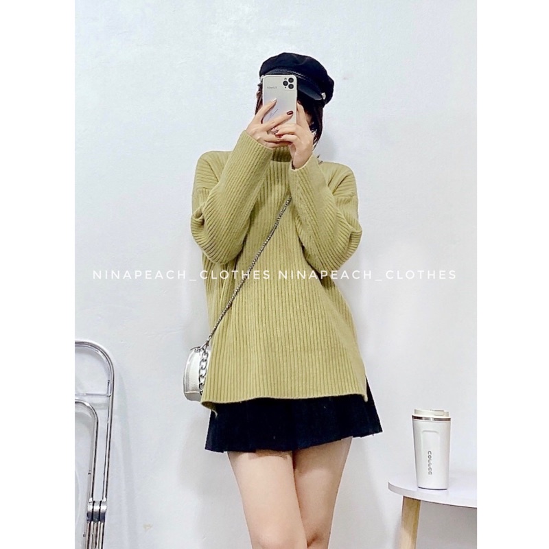 Áo len đũa cổ lọ xẻ 2 bên chất len dày mịn hàng Quảng Châu