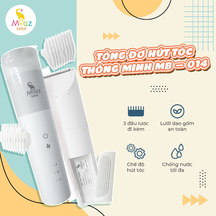 Tông Đơ Cắt Tóc Moaz Bebe MB-014 Có Chế Độ Hút Tóc Thông Minh - Hàng Chính Hãng