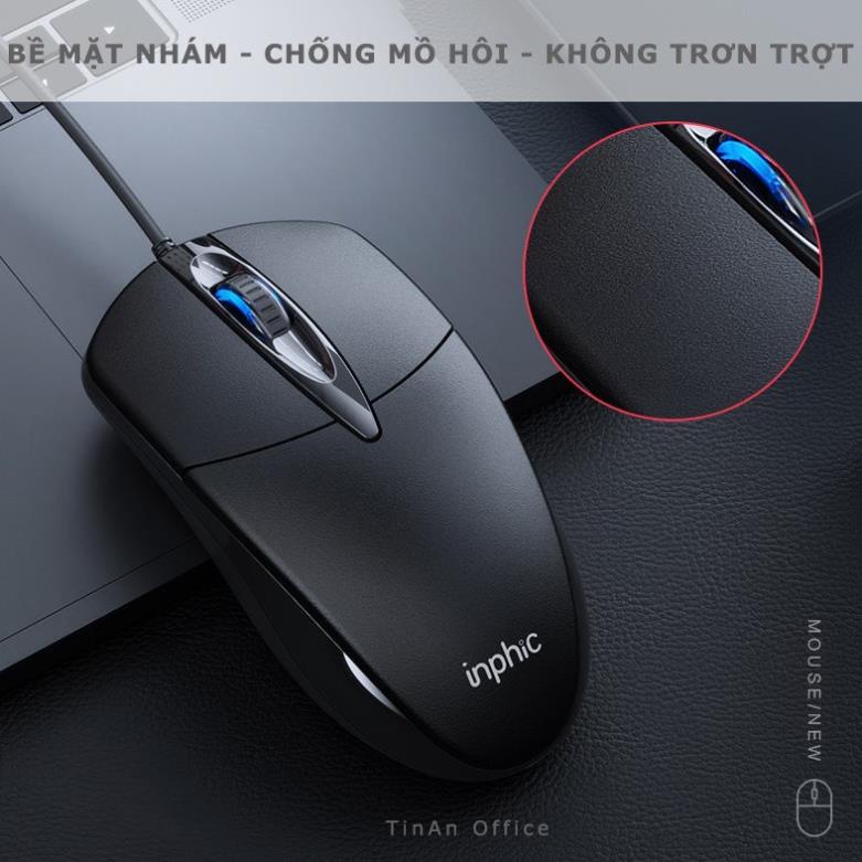 Chuột máy tính có dây văn phòng gaming Inphic PB20P Nút Bấm Cực Êm, Chống Ồn DPI 1200 chơi game cho laptop, PC