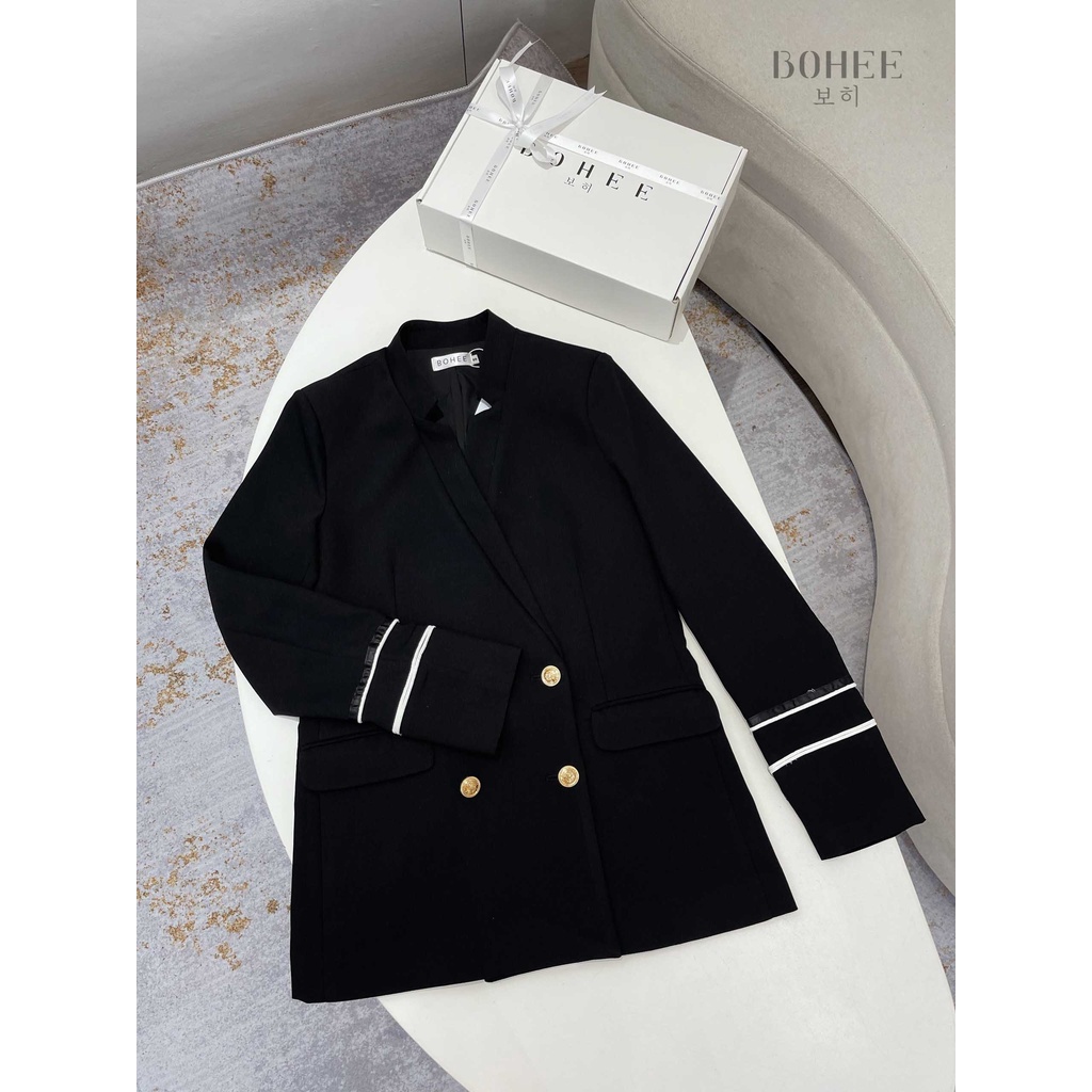 Áo Blazer đen tay viền trắng BOHEE A205