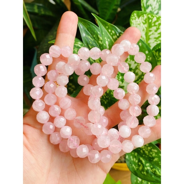 Vòng tay đá Năng Lượng Thạch anh Hồng, chuỗi tay đá Rose Quartz hạt facet, Vòng tay Healing