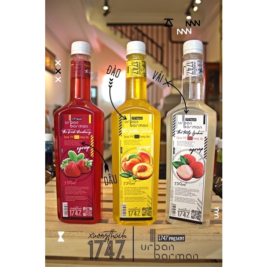 Siro đào dâu Vải  ổi nhãn môn xoài kiwi bạc hà sâm dứa cherry urban barman 1747 ĐỦ VỊ—-