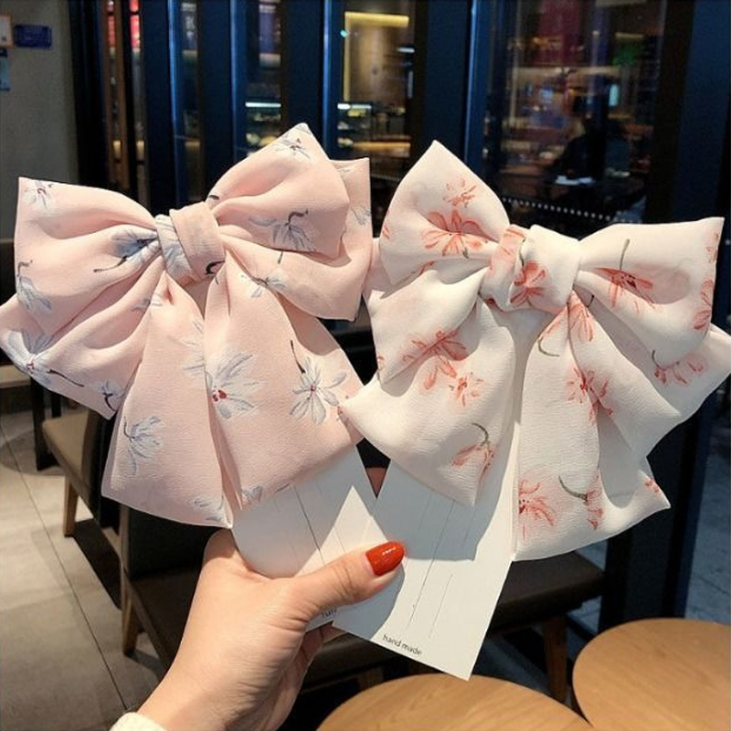 Kẹp tóc hình nơ lớn bằng vải chiffon xinh xắn cho nữ