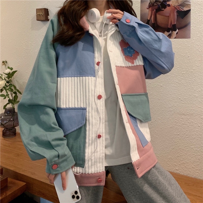 ÁO KHOÁC CỔ SƠMI 💕💕 PHỐI NHUNG MIX MÀU PASTEL 💕 PHONG CÁCH CÁ TÍNH DỄ THƯƠNG CỰC XINH YÊU